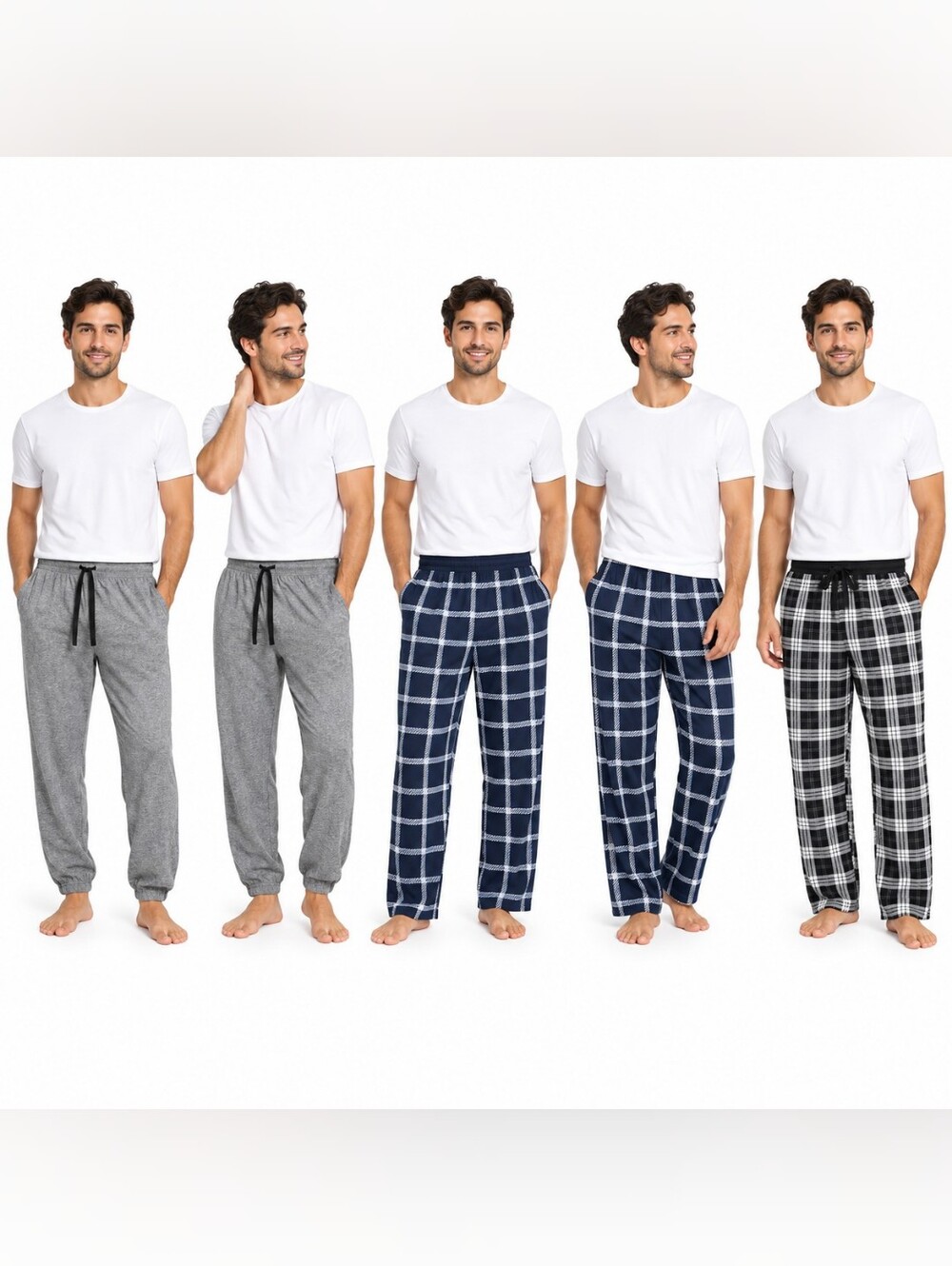Men’s Large Mission Ridge 5-Pc Lounge Pants Bundle Gray Navy Plaid NWT